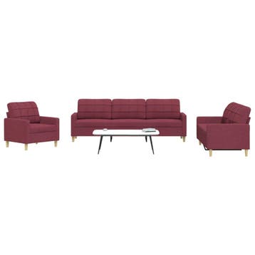 vidaXL 3-delige Loungeset stof wijnrood, Huis en Inrichting, Banken | Bankstellen, Verzenden, Nieuw, Vierpersoons of meer, Stof