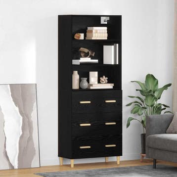 vidaXL buffetkast Zwart Eiken 69,5 x 32,5 x 180 cm Bewerkt, Minder dan 50 cm, Verzenden, Nieuw, Minder dan 100 cm