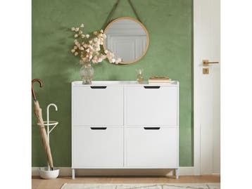 SoBuy FSR100-W - Schoenenkast - 4 Kleppen - Wit, Verzenden, Nieuw