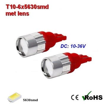2x -T10 led lamp  met 6 x 5630smd  Rood 10 tot 36Volt, Verzenden, Nieuw