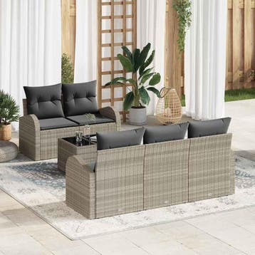 vidaXL Tuin Sofa Set 6 st Lichtgrijs poly rattan, Tuin en Terras, Verzenden, Nieuw, 6 zitplaatsen