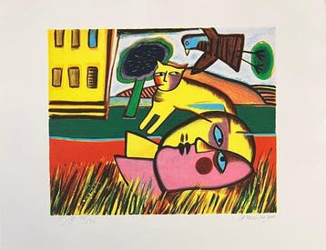 Corneille (1922-2010) - Lithographie Le chat jaune, 2002