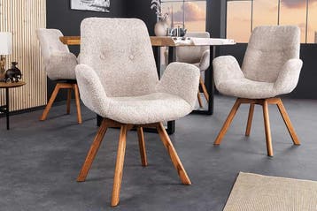 Draaibare design stoel BALTIC beige Boucle naturel eiken, Ophalen of Verzenden, Nieuw