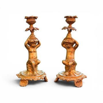 Kandelaber Ormolu - Verguld brons - cherubijnen