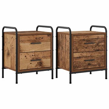 vidaXL Nachtkastje 2 st Eikenhout 40 x 30 x 50 cm Bewerkt, Minder dan 45 cm, Verzenden, Nieuw, Minder dan 55 cm