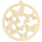 Houten ornament rond vlindertjes 7cm, Verzenden, Nieuw
