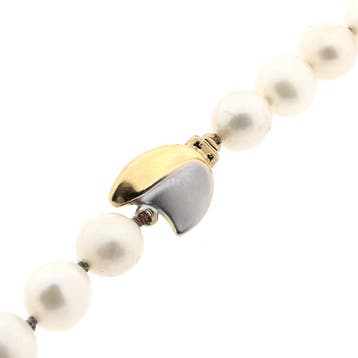 Parel collier met 9 karaat bicolor slot (Ketting), Gebruikt, Geel, Ophalen of Verzenden, Met edelsteen