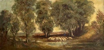 Randolf Wehn (1911–1987) - Schäfer mit Schafherde an der