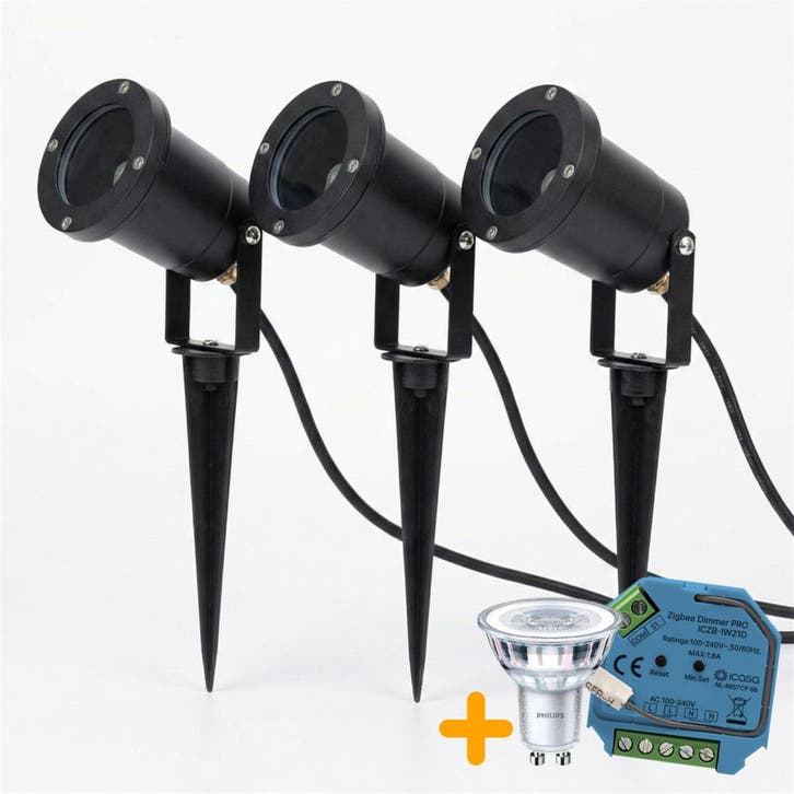 3 Stuks | SMART Prikspots / Tuinspot GU10| Complete set, Tuin en Terras, Buitenverlichting, Nieuw, 50 tot 250 watt, Netvoeding