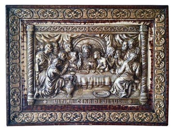 Reliëf, Ultima cena de Jesus - 45 cm - Legering, Verzilverd,