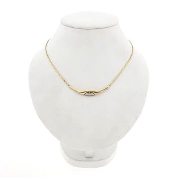 Bicolor gouden cobraschakel collier met vaste hanger en d..., Gebruikt, Ophalen of Verzenden, Met edelsteen, Goud