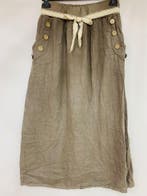 Linnen lange rok in kleur TAUPE met elastische talie,, Nieuw