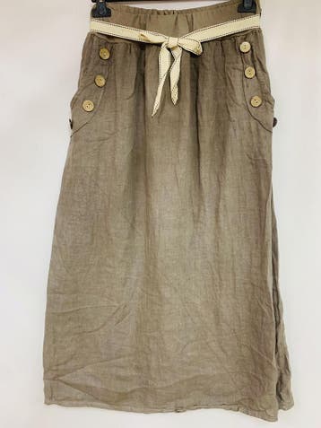 Linnen lange rok in kleur TAUPE met elastische talie,, Nieuw