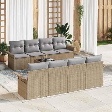 vidaXL Tuin Sofa Set 9 st Beige poly rattan, Verzenden, Nieuw, Meer dan 8 zitplaatsen