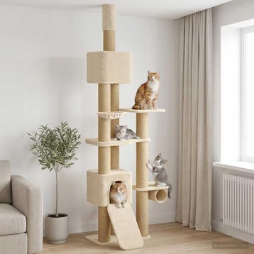 vidaXL Vloer-Plafond Kattenboom met sisalpaal Crèmekleurig, Verzenden, Nieuw