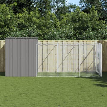 vidaXL Hondenhok met ren 214x457x181 cm staal lichtgrijs, Verzenden, Nieuw