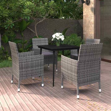 vidaXL 5-delige Tuinset met kussens poly rattan en glas, 4 zitplaatsen, Nieuw, Tuinset, Verzenden
