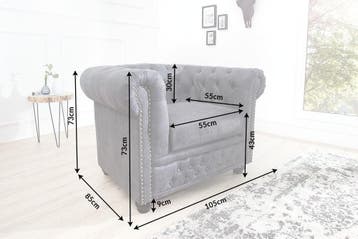 Chesterfield Fauteuil 105cm antiek grijs met knoopstiksels, Ophalen of Verzenden, Nieuw