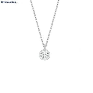 Zilveren solitair witte zirkoon ketting, Sieraden, Tassen en Uiterlijk, Kettingen, Verzenden, Nieuw, Zilver
