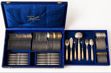 Bestekset voor 12 personen (106) - .800 zilver - zilver, Antiek en Kunst