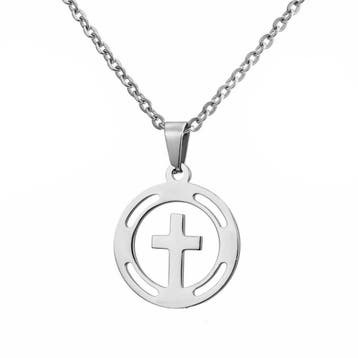 Fako Bijoux - Ketting Met Kruisje In Ring - Stainless Steel, Verzenden, Nieuw