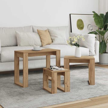 vidaXL 3-delige Bijzettafelset bewerkt hout artisanaal, Huis en Inrichting, Tafels | Bijzettafels, Verzenden, Nieuw