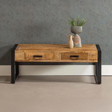 Salontafel Mangohout Britt 2 Lades 120, Verzenden, Nieuw, Industriële meubels, Overige vormen