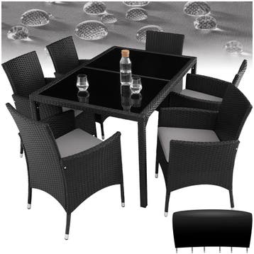 Wicker zitgroep Porto 6+1 met beschermhoes - zwart / grijs, Tuin en Terras, Verzenden, Nieuw