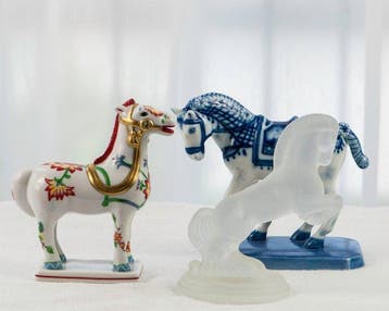 Franklin collectie - Beeld, 3 paarden - 12 cm - Porselein,, Antiek en Kunst