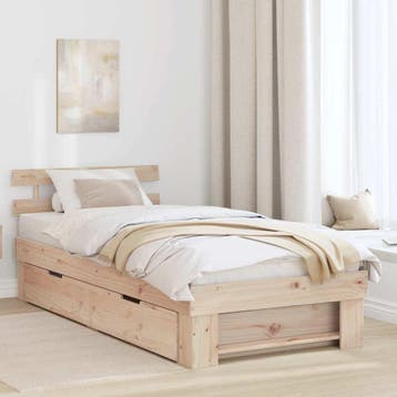 vidaXL Bedframe met hoofdeinde Naturel 75 x 190 cm Massief, Verzenden, Nieuw, Bruin, Hout