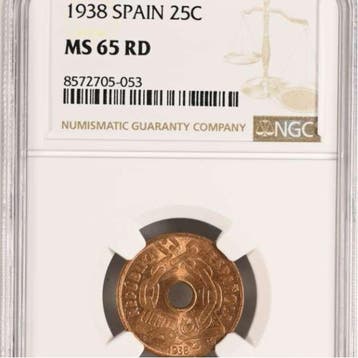 Spanje. República Española. 25 céntimos Madrid, 1938. NGC MS, Postzegels en Munten