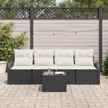 vidaXL Tuin Sofa Set 5 st 4-Aantal zitplaatsen Zwart en, Verzenden, Nieuw, Rotan, 5 zitplaatsen
