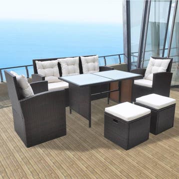 vidaXL 6-delige Tuinset met kussens poly rattan bruin, Verzenden, Nieuw, 7 zitplaatsen, Tuinset