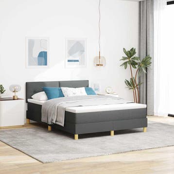 vidaXL Boxspringbed met kussen Donkergrijs 140 x 200 cm Stof, Verzenden, Nieuw, Grijs, Stof
