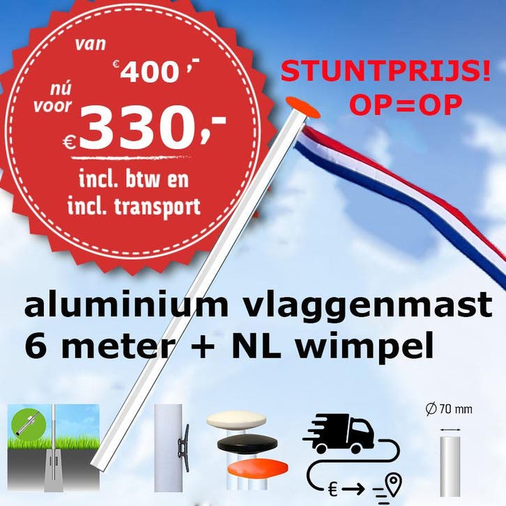 STUNTPRIJS aluminium vlaggenmast 6 meter Ø70mm met, Diversen, Vlaggen en Wimpels, Nieuw