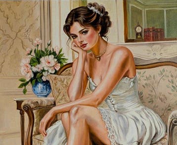 Italiaanse school (XX) - Ritratto in interno signorile