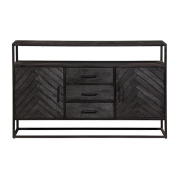 Dressoir Mangohout Kjeld 145 Hoog Zwart, Verzenden, Nieuw, Overige houtsoorten, Industriële meubels