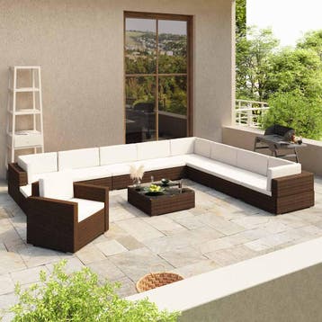 vidaXL 12-delige Loungeset met kussens poly rattan bruin, Verzenden, Nieuw, 2 zitplaatsen, Loungeset
