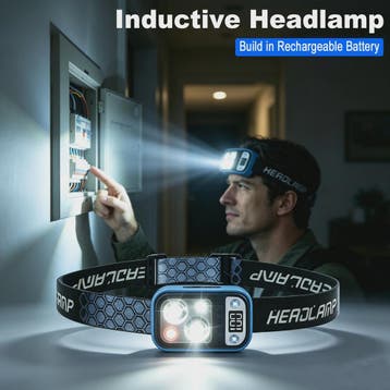 Oplaadbare LED Hoofdlamp met Sensor, Batterij Indicator & Wa, Verzenden, Nieuw