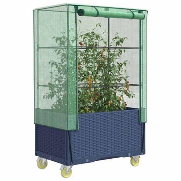 vidaXL Plantenbak verhoogd met hoes en wielen 80x50x182 cm, Verzenden, Nieuw, Kunststof