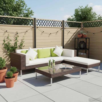 vidaXL 4-delige Loungeset met kussens poly rattan bruin, 4 zitplaatsen, Nieuw, Loungeset, Verzenden