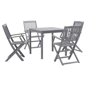 vidaXL 5-delige Tuinset massief acaciahout grijs, 5 zitplaatsen, Nieuw, Tuinset, Verzenden