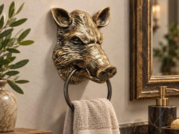 sculptuur, Wild Boar - Towel Ring / Door Knocker - 22 cm -