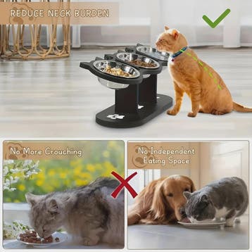 Verhoogde Kattenvoerbak met Houten Standaard & 3 RVS Bakjes, Verzenden, Nieuw