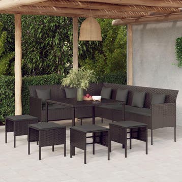 vidaXL 6-delige Tuinset met kussens poly rattan zwart, Verzenden, Nieuw, 6 zitplaatsen, Tuinset