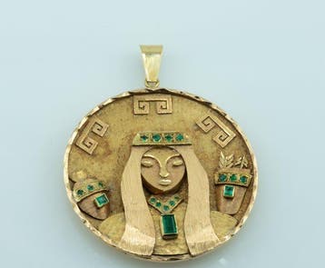 Broche - 18 karaat Geel goud Smaragd