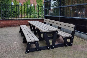Rockwood® Picknicktafel Eik - Zwaar Kunststof - Mineral Grey, Tuin en Terras, Picknicktafels, Ophalen of Verzenden, Nieuw, Rechthoekig