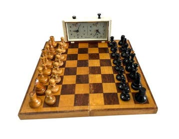 Schaakspel - Russland Waldai UdSSR 40 x 40cm + Schachuhr