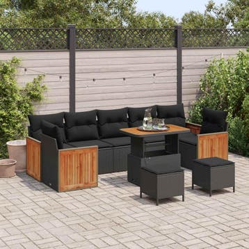 vidaXL Tuinbankenset 10 st 10-Aantal zitplaatsen Zwart, Verzenden, Nieuw, Rotan, Meer dan 8 zitplaatsen
