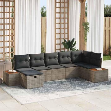 vidaXL Tuin Sofa Set met kussen 7 pcs Grijs Poly riet, Verzenden, Nieuw
